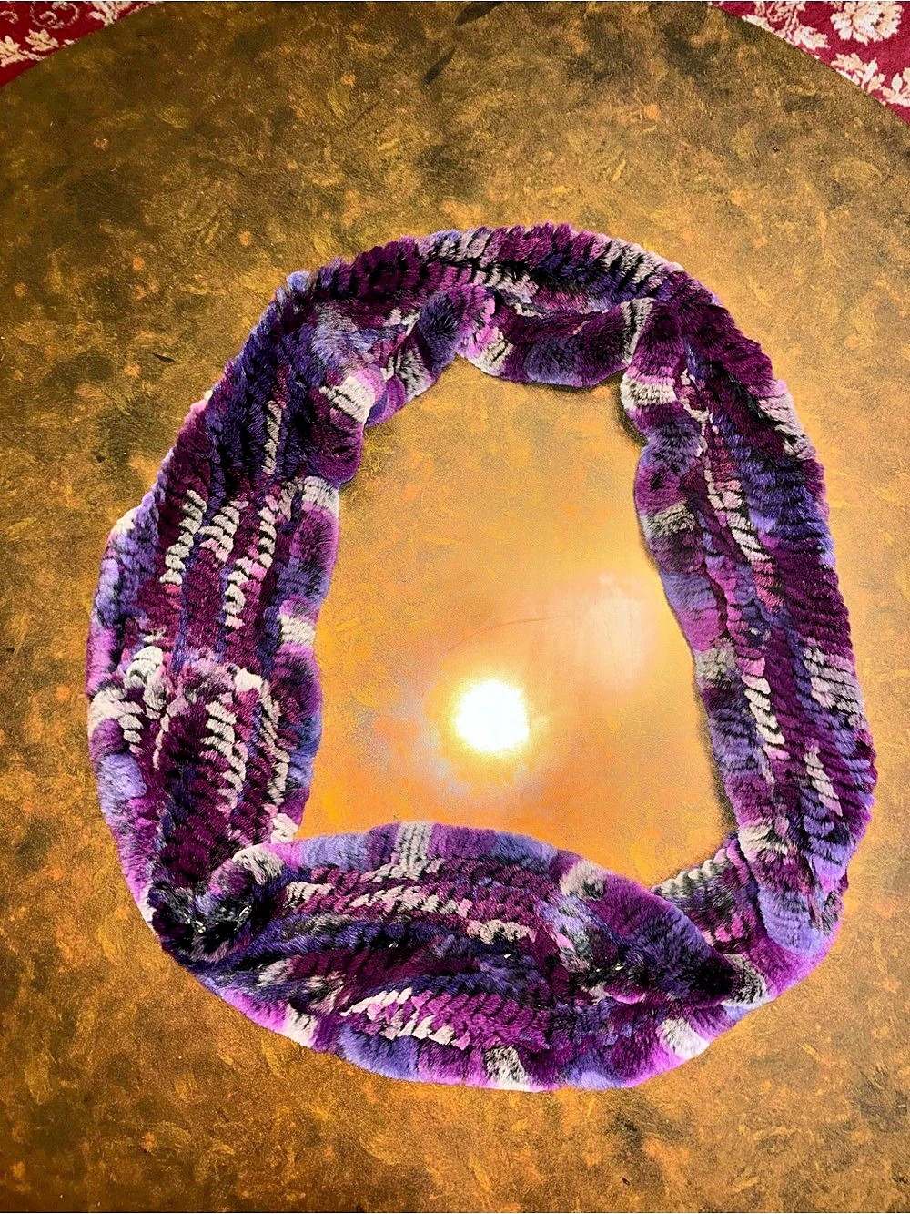Volare New York Knitted Rex Rabbit Infinity Scarf Purple & Pink